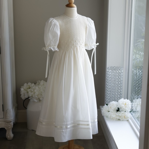 Strasburg Ivory Smocked Girl Cotton Dress Special Occasion Flower Girl Size 8/10